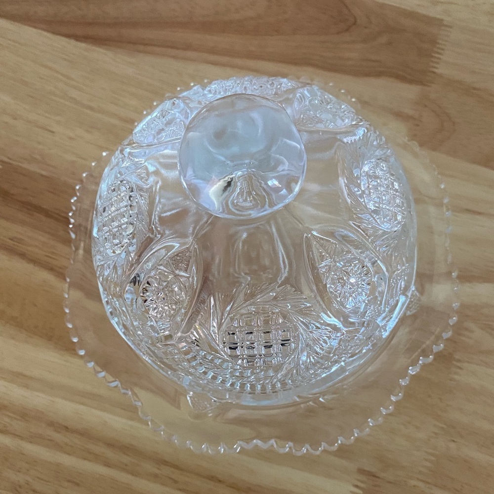 Vintage L.E. Smith Sunburst Pressed Clear Glass Round Covered Butter Dish Retro - Picture 10 of 11
